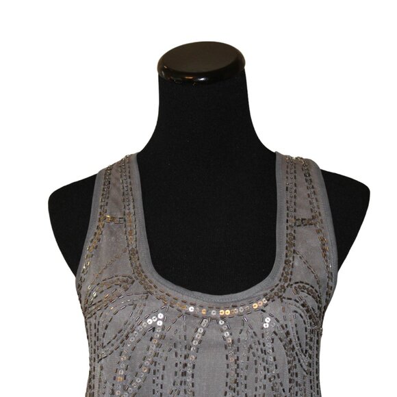 ANGIE Silver Beaded Mini Dress Stunning Gray Swing Gatsby S Small HOLIDAY PARTY - Picture 5 of 13